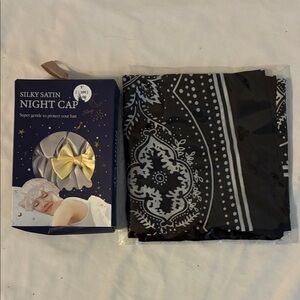 Silky Satin Night Cap - Black and White